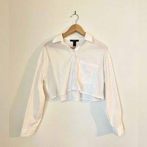 Forever 21 White Cropped Poplin Button Down Shirt Size Small Great Condition